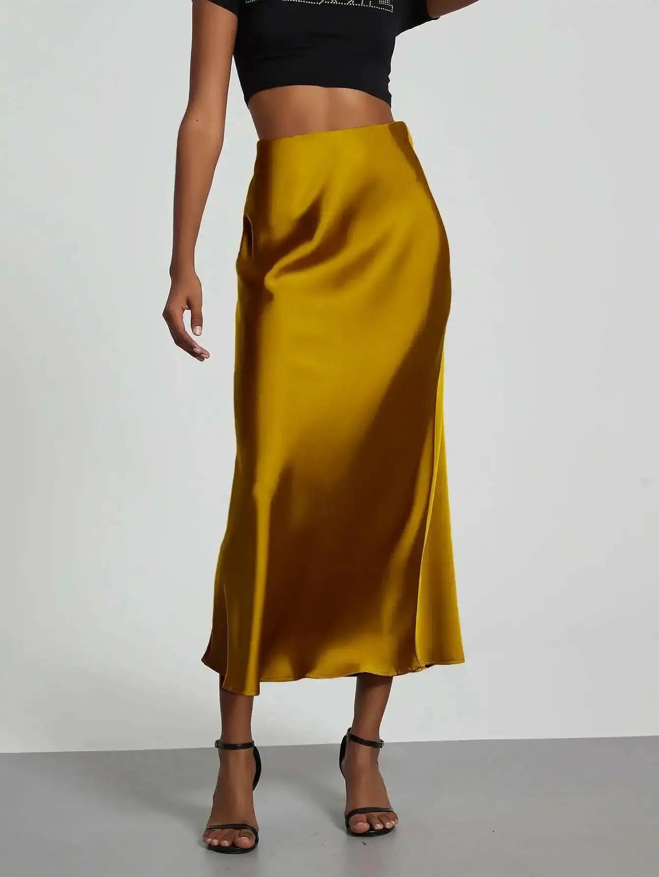 28 Colors New 2026 Women'S Elegant High Waist Satin Long Skirts Female Summer Solid Color Faldas Fashion Women Skirts KBA3