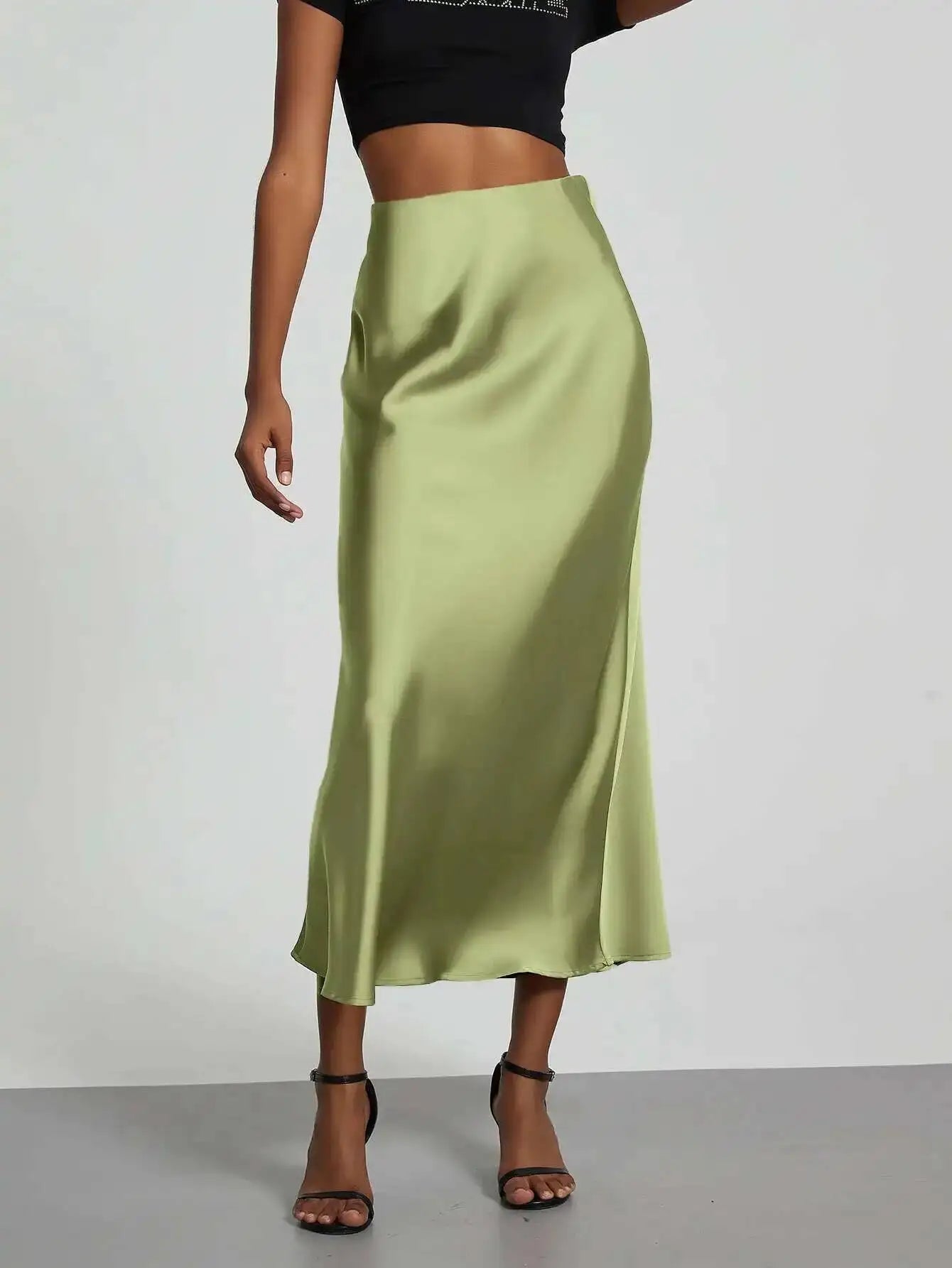 28 Colors New 2026 Women'S Elegant High Waist Satin Long Skirts Female Summer Solid Color Faldas Fashion Women Skirts KBA3