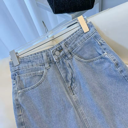 Light Blue Denim A-Line Skirt High Waist Slimming Split Summer 2023 Women'S Faion Long Skirt Casual Sli Trendy