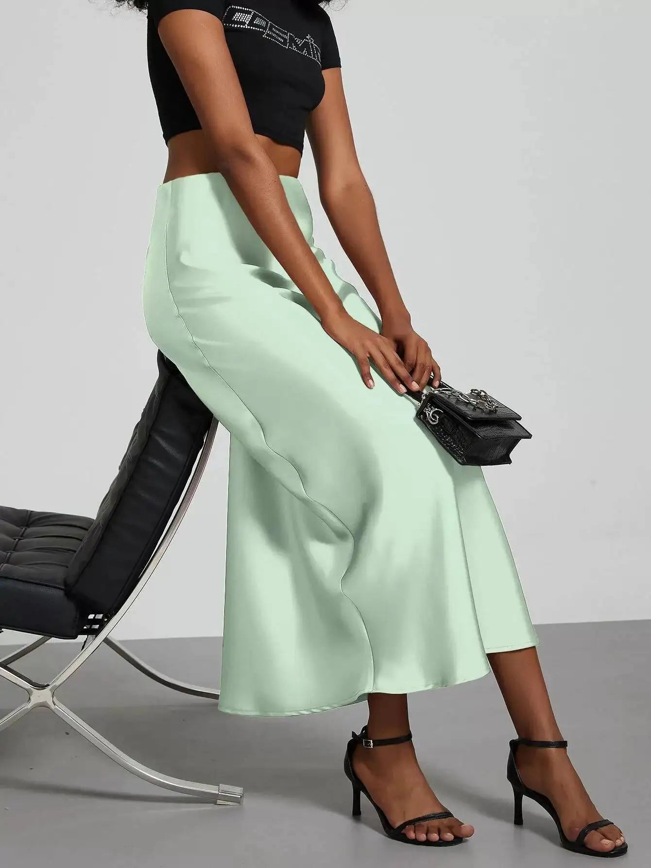 28 Colors New 2026 Women'S Elegant High Waist Satin Long Skirts Female Summer Solid Color Faldas Fashion Women Skirts KBA3