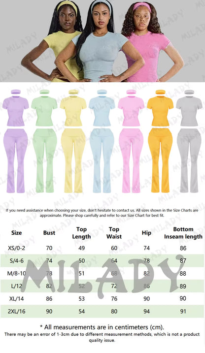 Women'S Custom Logo Short Sleeve T-Shirt Flared Hem Pants Two-Piece Set Regular Fit Sports Casual Spring/Summer Spandex/Cotton