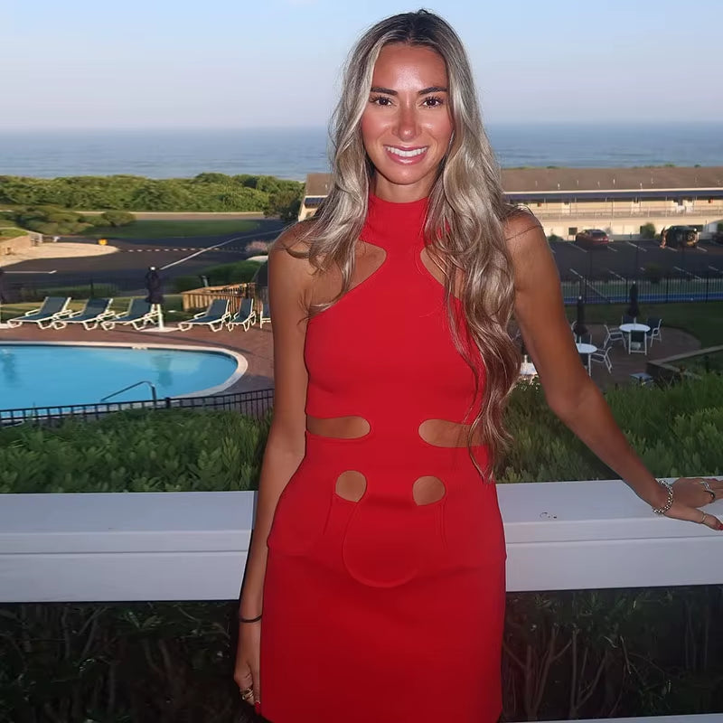 Elegant Halter Women'S Dress Sleeveless Hollow Out Hip Package Lady Mini Dresses 2026 Spring Summer Chic Female Robe Holiday